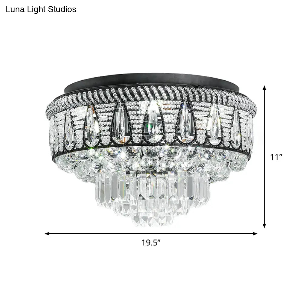 Contemporary Led Crystal Ceiling Light Fixture In Black - Bedroom Flush Mount Lamp