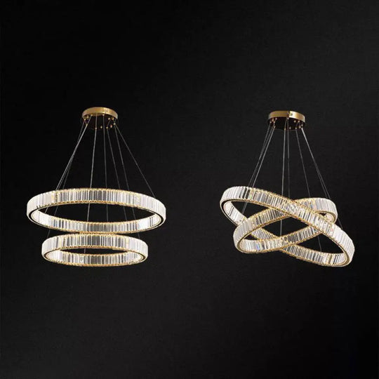 Contemporary Led Crystal Chandelier Pendant Light For Living Room Gold / 16’ + 23.5’ Warm