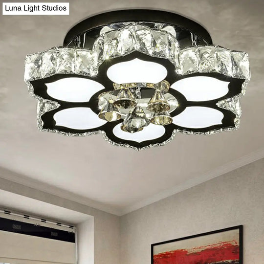 Contemporary Led Crystal Flower Flush Mount Ceiling Light For Bedrooms