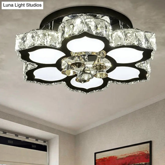 Contemporary Led Crystal Flower Flush Mount Ceiling Light For Bedrooms