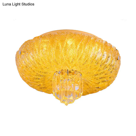Contemporary Led Crystal Flush Mount Ceiling Lamp With Gold - Faceted Bowl Shade