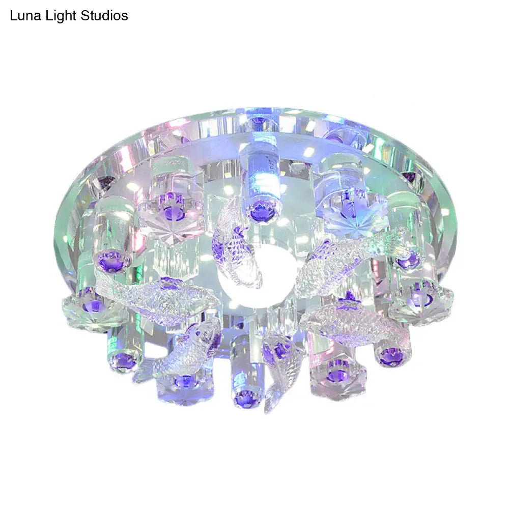 Contemporary Led Crystal Flush Mount Ceiling Light For Fish-Themed Bedrooms