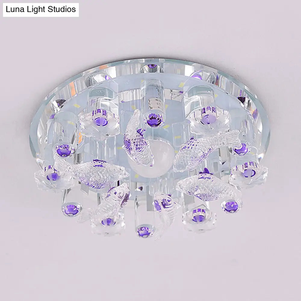 Contemporary Led Crystal Flush Mount Ceiling Light For Fish-Themed Bedrooms