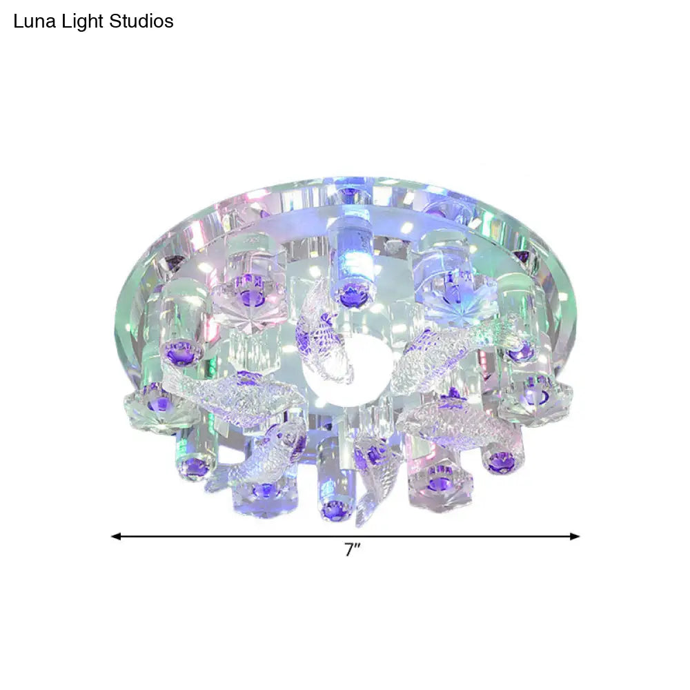 Contemporary Led Crystal Flush Mount Ceiling Light For Fish-Themed Bedrooms