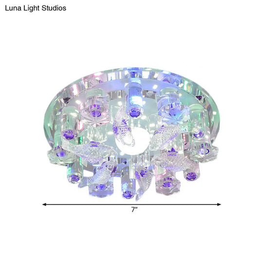 Contemporary Led Crystal Flush Mount Ceiling Light For Fish-Themed Bedrooms