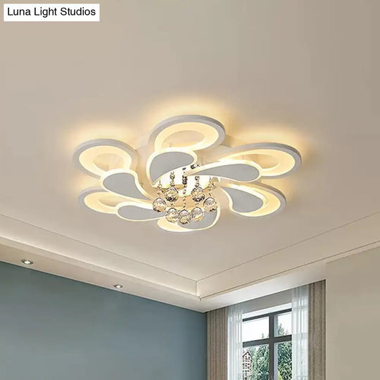 Contemporary Led Crystal Orb Flush Mount Ceiling Light In Warm/White With Acrylic Shade White / Warm
