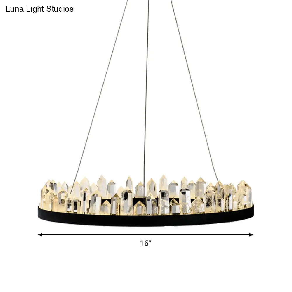 Contemporary Led Crystal Pendant Chandelier - Black Hanging Ceiling Light For Living Room Warm/White
