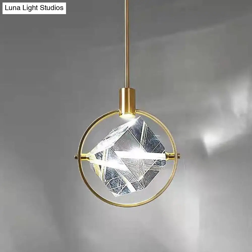 Contemporary Led Crystal Gold Ring Pendant Light Fixture - Elegant Suspension Lamp