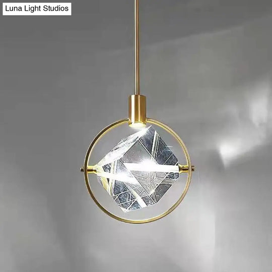 Contemporary Led Crystal Gold Ring Pendant Light Fixture - Elegant Suspension Lamp