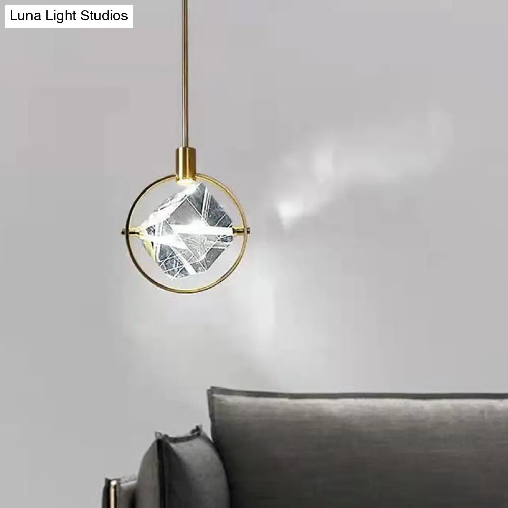 Contemporary Led Crystal Suspension Lamp - Elegant Gold Ring Pendant