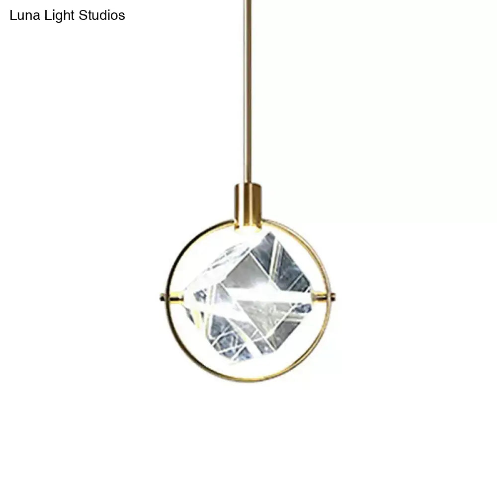 Contemporary Led Crystal Suspension Lamp - Elegant Gold Ring Pendant