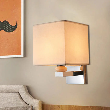 Contemporary Led Cube Wall Sconce Light - White/Black/Beige Fabric White