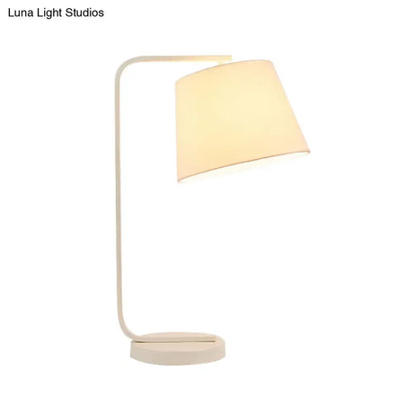 Contemporary Led Desk Lamp - Fabric Tapered Reading Book Light In White/Black With Metal Base