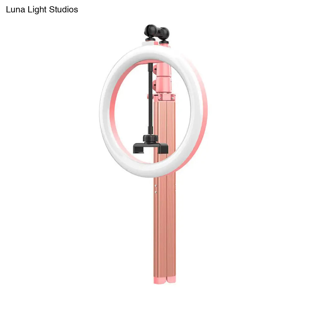 Contemporary Led Fill Light - Metallic Circular Mirror Lamp In Black/Pink With Tripod Design