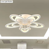 Contemporary Led Flush Ceiling Lamp In White - Acrylic And Crystal Semi Mount Lighting