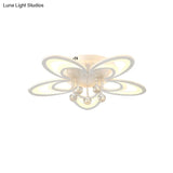Contemporary Led Flush Ceiling Lamp In White - Acrylic And Crystal Semi Mount Lighting