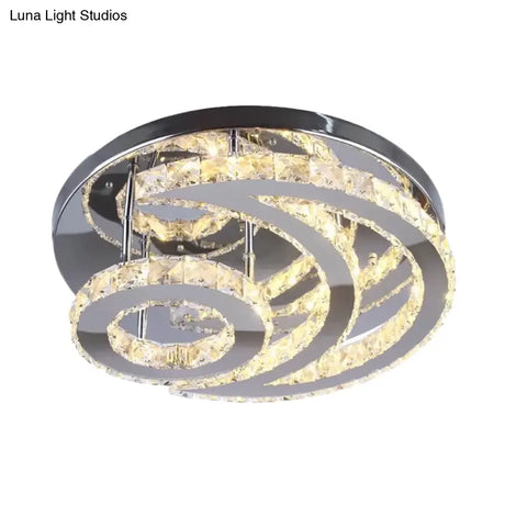 Contemporary Led Flush Ceiling Light: Chrome Moon Mount With Clear Crystal Shade