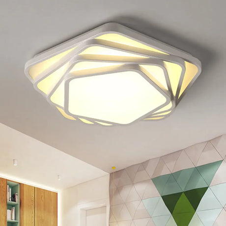 Contemporary Led Flush Ceiling Light - Pentagon Design In Warm/White For Bedroom Acrylic Diffuser