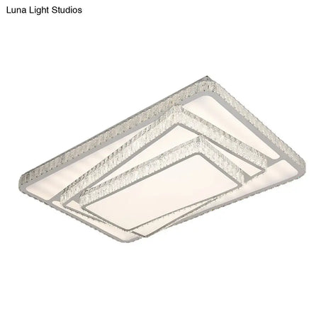 Contemporary LED Flush Ceiling Light with Stacked Crystal Rectangles in White White