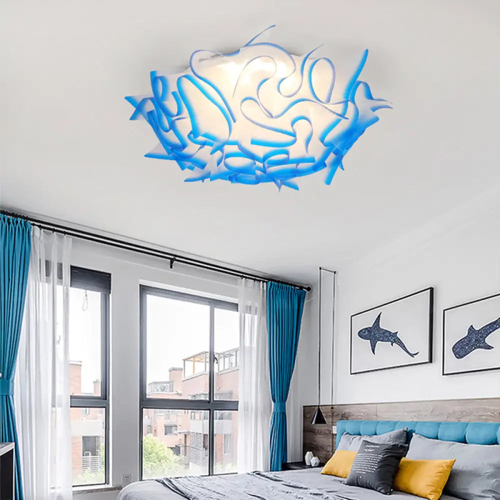 Contemporary Led Flush Ceiling Light With Twist Acrylic Shade - Vibrant Pink/Orange/Blue For