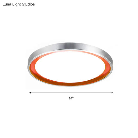 Contemporary Led Flush Light In Orange/Blue/Purple With Warm/White Glow - 14’/16’/20’ Metal