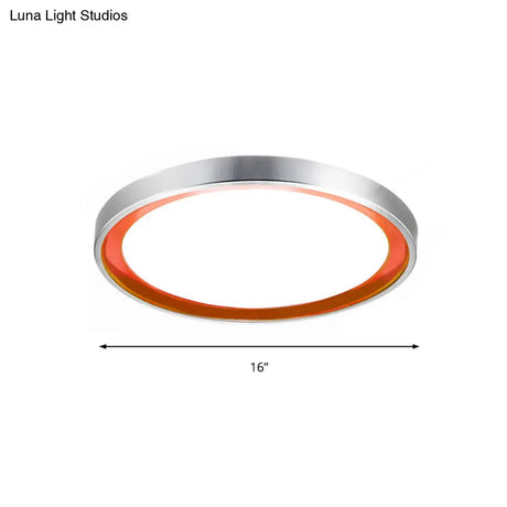 Contemporary Led Flush Light In Orange/Blue/Purple With Warm/White Glow - 14’/16’/20’ Metal