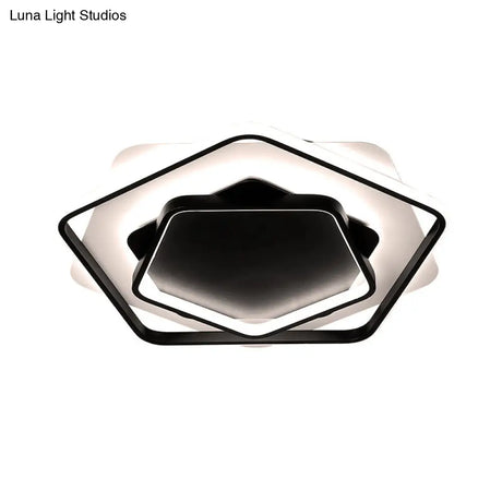 Contemporary Led Flush Light: Pentagon Thin Acrylic Ceiling Lamp In Black/White Warm/White Lighting