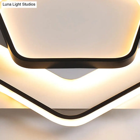 Contemporary Led Flush Light: Pentagon Thin Acrylic Ceiling Lamp In Black/White Warm/White Lighting