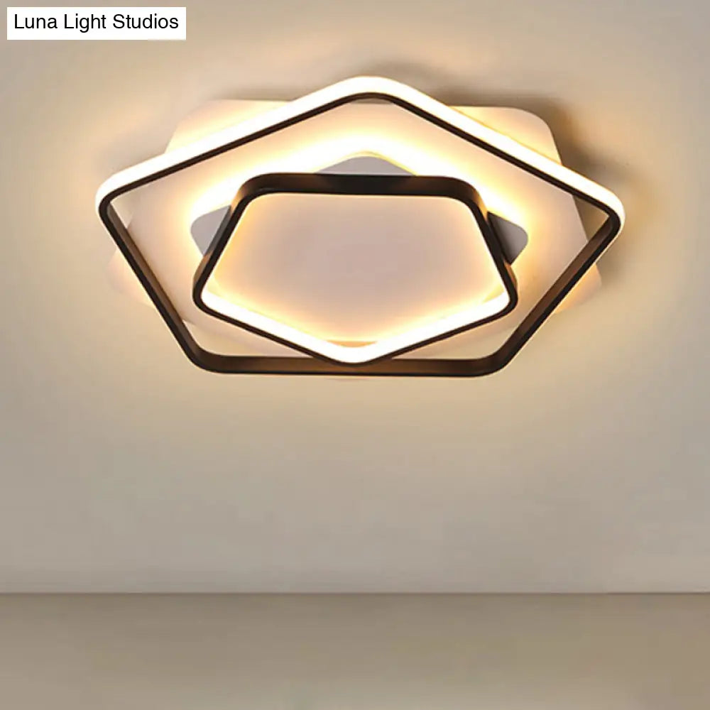 Contemporary Led Flush Light: Pentagon Thin Acrylic Ceiling Lamp In Black/White Warm/White Lighting