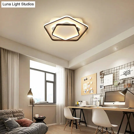 Contemporary Led Flush Light: Pentagon Thin Acrylic Ceiling Lamp In Black/White Warm/White Lighting