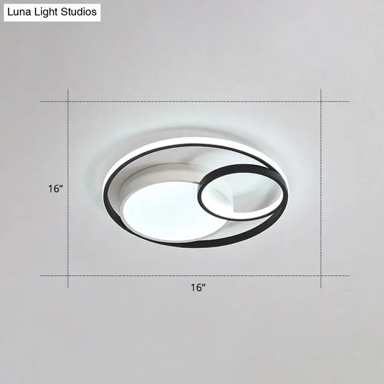 Contemporary Led Flush Mount Ceiling Lamp - Circular Acrylic Bedroom Light Fixture Black-White / 16