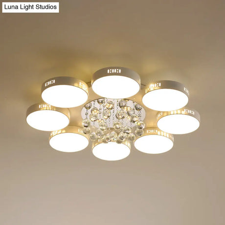 Contemporary Led Flush Mount Ceiling Lamp In White - 22’/31.5’ Circular Crystal Orb Design For