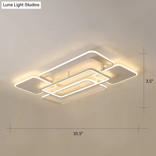 Contemporary Led Flush Mount Ceiling Lamp - White Frame Metal Flushmount Lighting For Living Room /