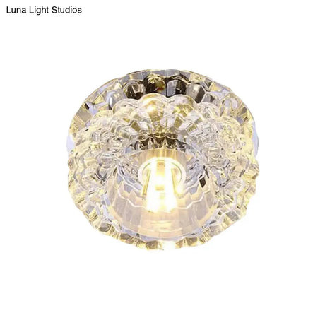 Contemporary Led Flush Mount Ceiling Lamp With Clear Crystal Accents - Perfect For Corridors