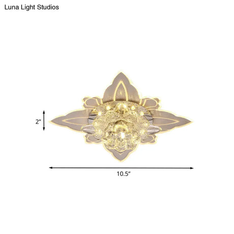 Contemporary Led Flush - Mount Ceiling Lamp With Clear Crystal Floral Design
