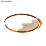 Contemporary Led Flush Mount Ceiling Light With Coffee - Colored Metal Ring - Ideal For Mountain