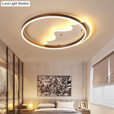 Contemporary Led Flush Mount Ceiling Light With Coffee - Colored Metal Ring - Ideal For Mountain