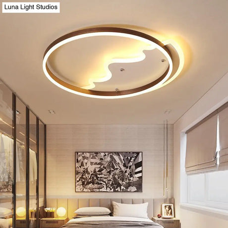Contemporary Led Flush Mount Ceiling Light With Coffee - Colored Metal Ring - Ideal For Mountain