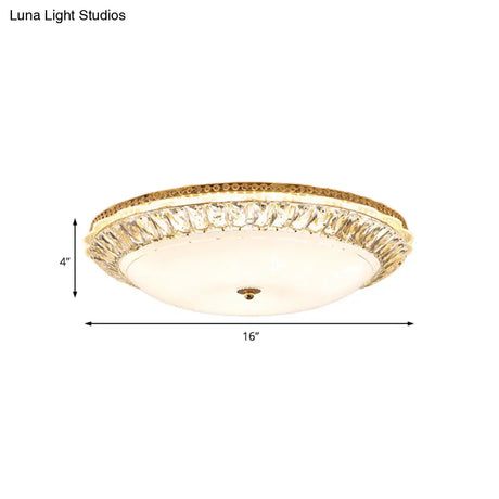 Contemporary Led Flush Mount Ceiling Light With Opal Glass Bowl And Crystal Accents - 12’/16’ Gold