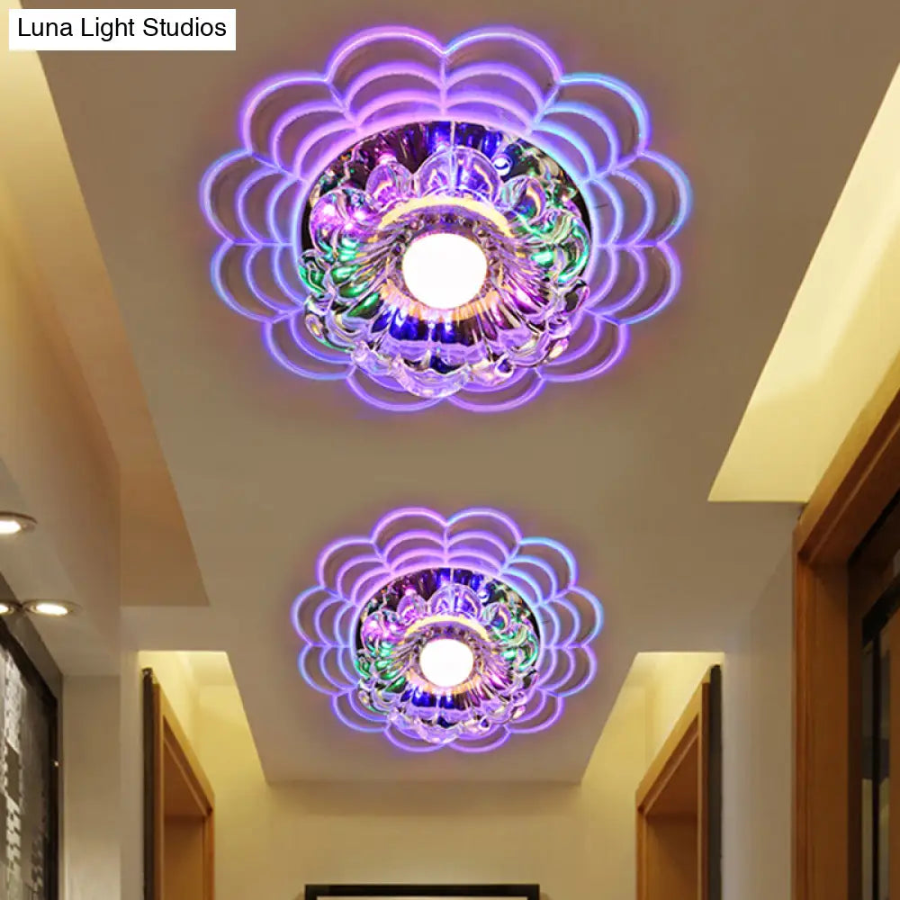 Contemporary Led Flush Mount Crystal Glass Ceiling Fixture - Stainless - Steel Warm/White/Multi