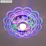 Contemporary Led Flush Mount Crystal Glass Ceiling Fixture - Stainless - Steel Warm/White/Multi