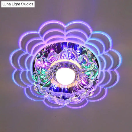 Contemporary Led Flush Mount Crystal Glass Ceiling Fixture - Stainless - Steel Warm/White/Multi