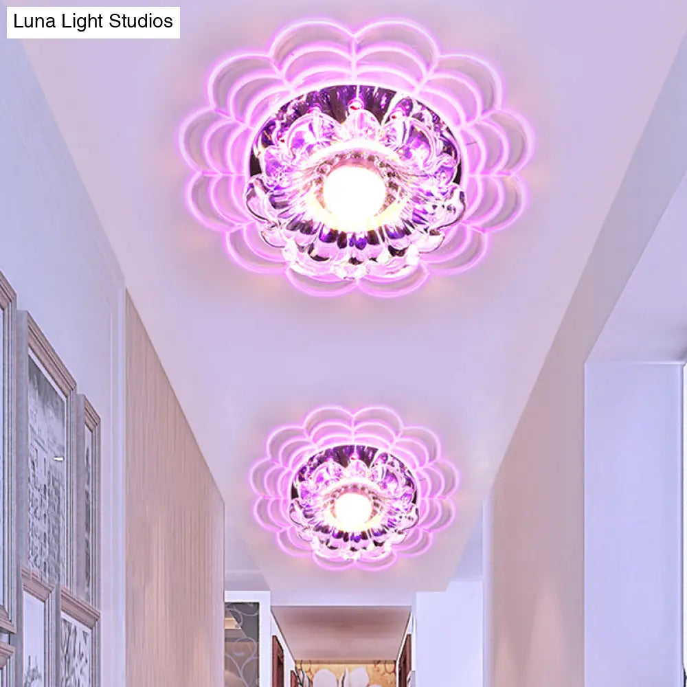 Contemporary Led Flush Mount Crystal Glass Ceiling Fixture - Stainless - Steel Warm/White/Multi