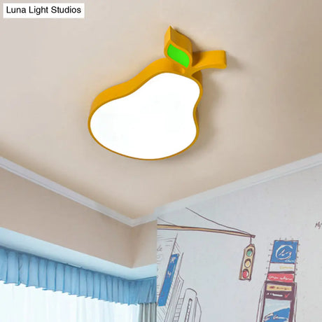 Contemporary Led Flush Mount Light Fixture With Acrylic Shade - White Grape/Banana/Apple Theme