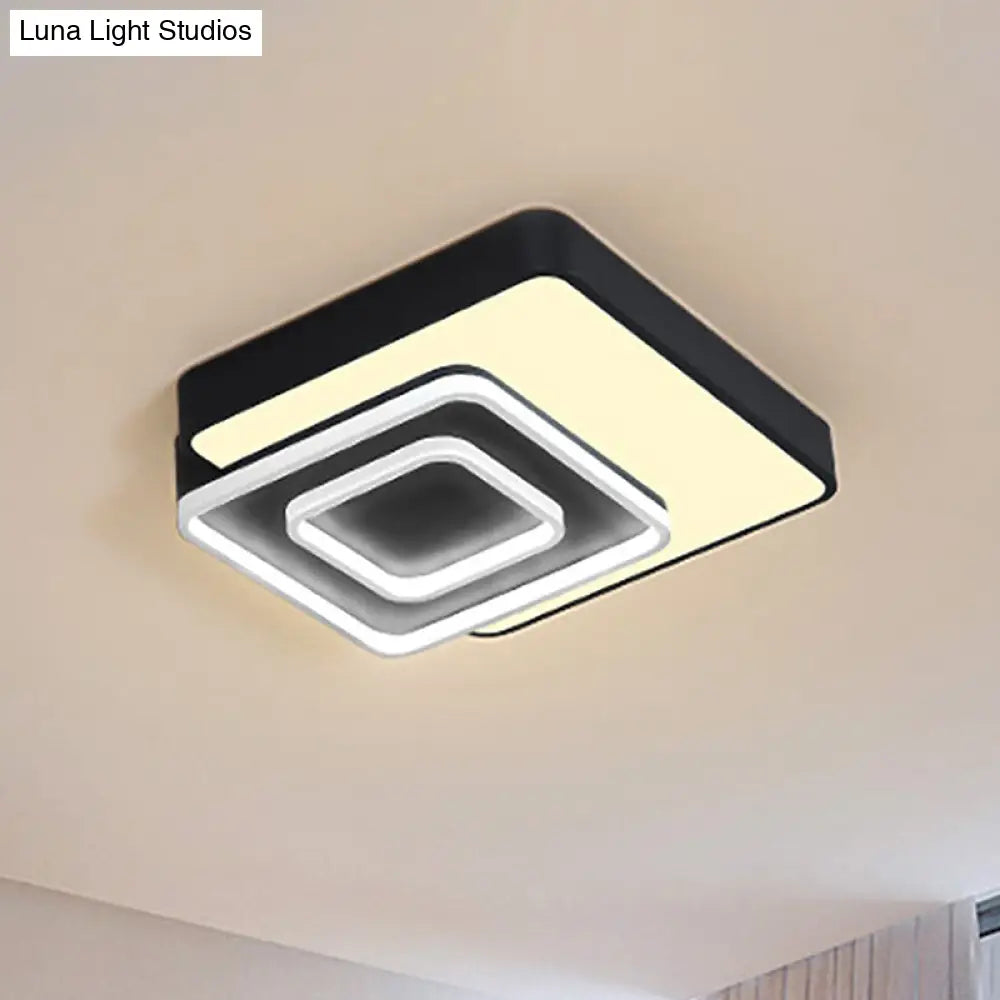 Contemporary Led Flush Mount Lighting Black Square Acrylic Fixture 15/19 Wide White/Warm Light / 15