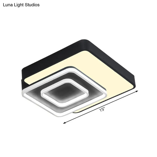 Contemporary Led Flush Mount Lighting Black Square Acrylic Fixture 15/19 Wide White/Warm Light