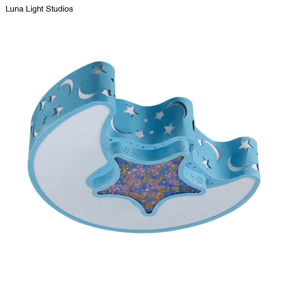 Contemporary Led Flush Pendant Light For Bedroom - Ceiling Mounted Fixture With Moon And Star Design