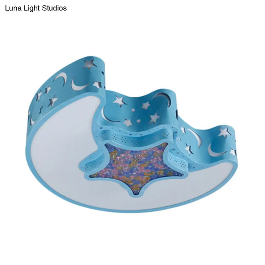Contemporary Led Flush Pendant Light For Bedroom - Ceiling Mounted Fixture With Moon And Star Design