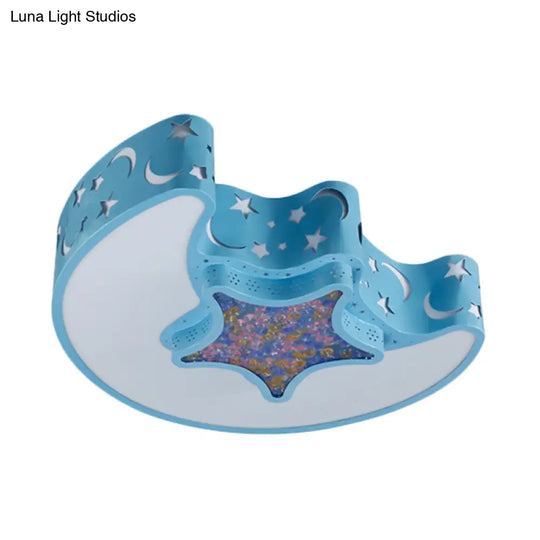 Contemporary Led Flush Pendant Light For Bedroom - Ceiling Mounted Fixture With Moon And Star