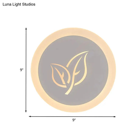Contemporary Led Flush Wall Sconce In White With Leaf Pattern - Modern Circle Design